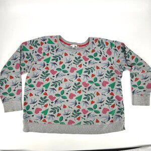 Boden 100% Cotton Sweatshirt Gray with Birds and Hearts and Flowers Size XL